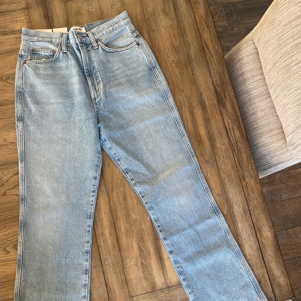 Agolde Pinch Waist High Rise Kick Jeans in the color *Riptide*